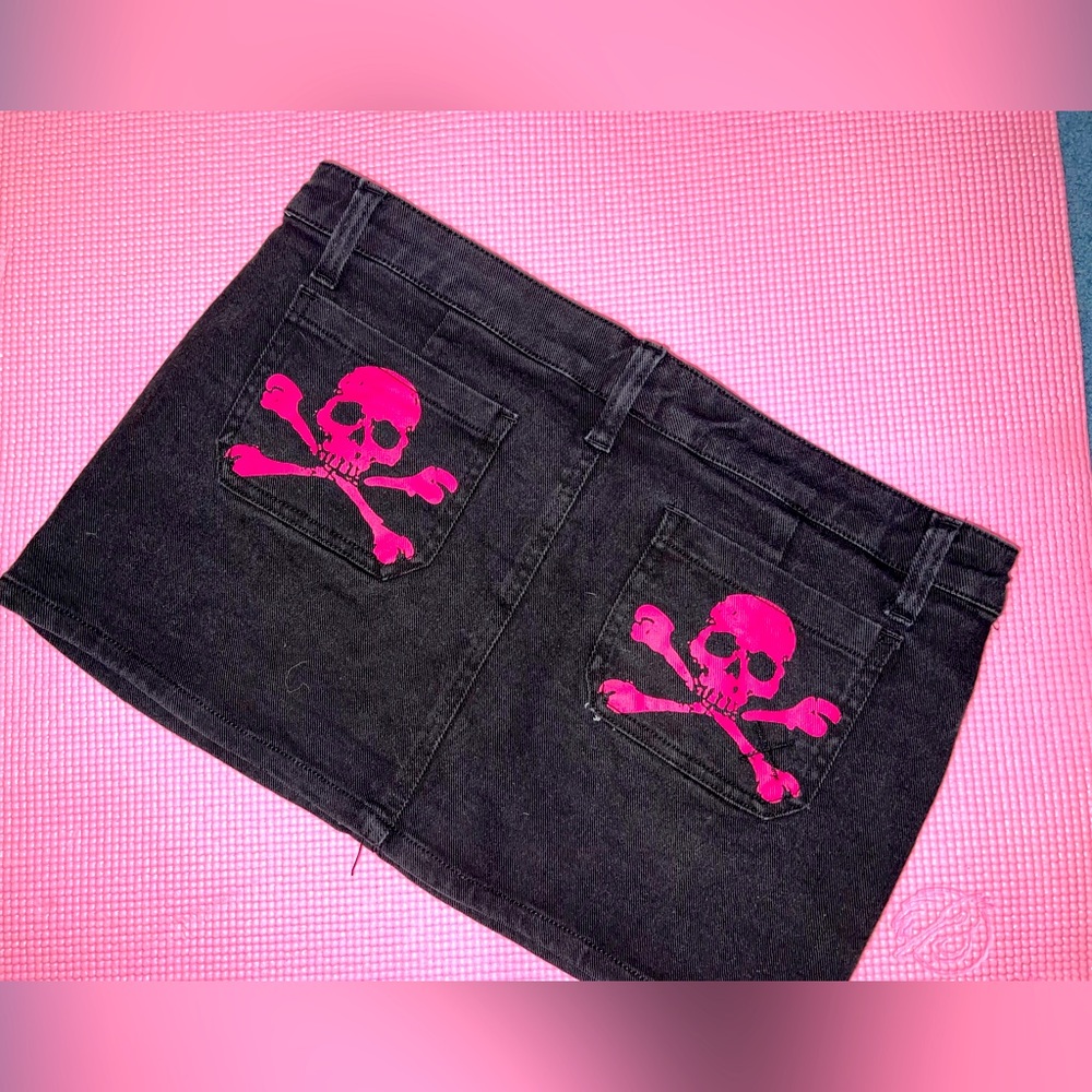 Rare Tripp NYC Mini skirt Denim pink Skulls